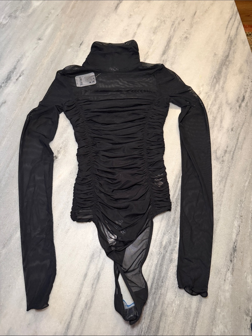 Free People Black Ruched Long-Sleeve Turtleneck Bodysuit